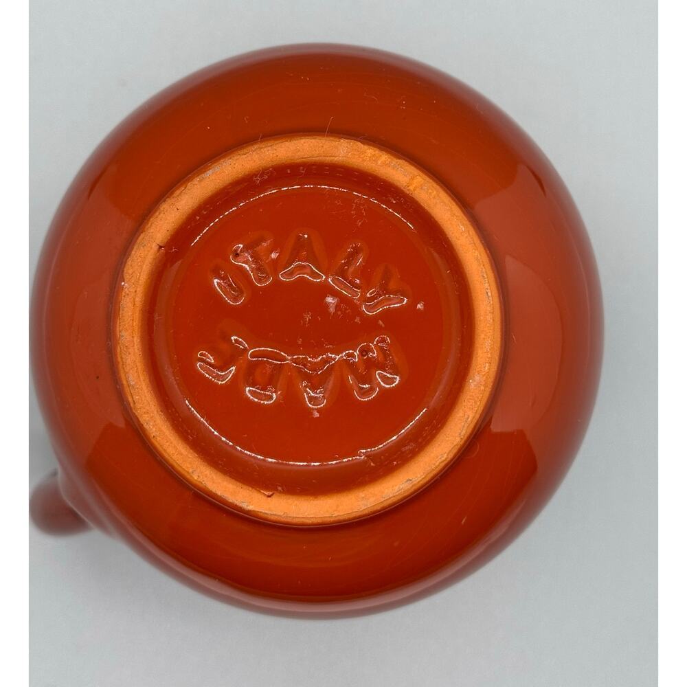 Vintage Small Orange & Brown Pitcher Glazed Clay Made in Italy 5 1/4" Pottery - Picture 6 of 9